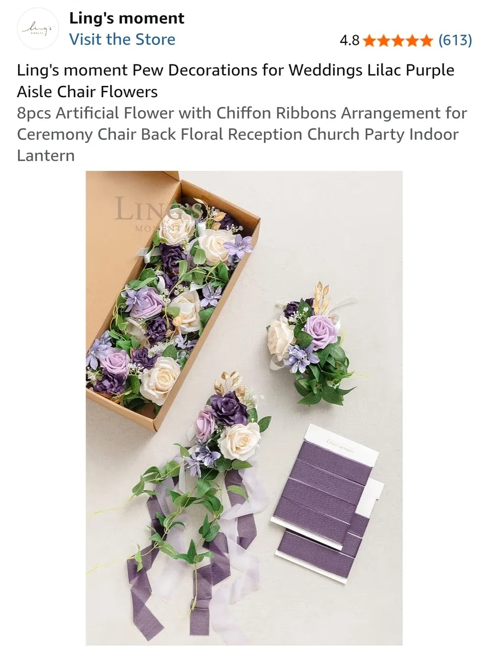 8 Ling's Moment Lilac Purple & Cream Chair Flower Decorations for Weddings